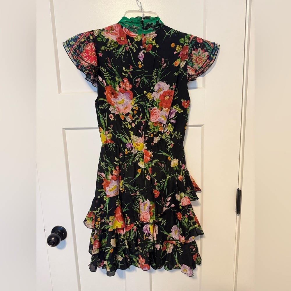 Alice & Olivia Lessie Tie Neck blooming bouquet floral mini dress - Picture 8 of 11